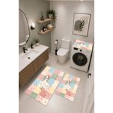 Coco Clementine Modern 3 Parça Banyo Paspas Seti Kaymaz Tabanlı Makinede Yıkanabilir Banyo Halısı Takımı ve Çamaşır Makinesi Matı