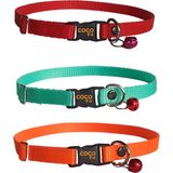 Coco Pet Kedi Boyun Tasması Zilli 3'lü Set 20-37 cm Kırmızı Turuncu ve Turkuaz
