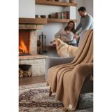 Coco Pirinç Örgü Ponponlu Triko Throw Tv Battaniyesi - 130 x 170 cm - Camel