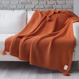Coco Pirinç Örgü Ponponlu Triko Throw Tv Battaniyesi - 130 x 170 cm - Turuncu