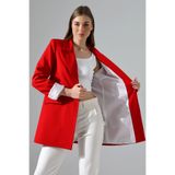 COCOCİX Kadın Blazer Ceket Kırmızı Tek Düğmeli Astarlı Midi Boy