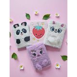 Cocoloco Home Peluş Tüylü Hayvan ve Çilek Desenli Çizgili Defter 1 Adet - Panda