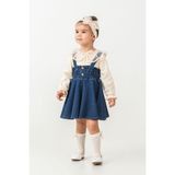 Cocosiss Kız Bebek Prenses Denim Kot Elbise Bluz Bandana 3’lü Takım Set| Mavi 9 Ay - 000-Mavi - 6 - 9 Ay