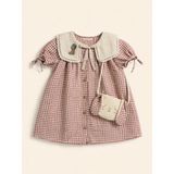 Cocosiss Kız Çocuk Çantalı Ekose Elbise - 1 Yaş - 624-Pembe