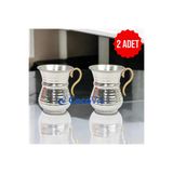 CocoVia ( 2 ADET ) Bakır El Dövmesi Kulplu Ayran Su Meşrubat Bardağı 9.5 cm Gümüş Renk