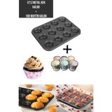 CocoVia ( 2'li Kek Pişirme Seti ) 12'li LMetal Muffin Kek Kalıbı+ 100 Adet Renkli Cupcake Kek Kalıbı