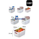 CocoVia ( 3 Adet ) Şık 3.5 Litre Organizer | Dolap İçi Buzdolabı Banyo Mutfak Sepet Düzenleyici Saklama Kabı