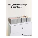 CocoVia ( 4'lü set ) Çekmece Dolap Düzenleyici Kutu Gri Çizgili Düzenleyici Hurç