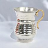 Cocovia Gümüş Renk El Dövmesi Kulplu Ayran Su Meşrubat Bardağı 9.5 cm 1 Parça Gümüş Malzeme