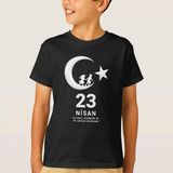Çocuk 23 Nisan Ulusal Egemenlik ve Çocuk Bayramı Baskılı Bisiklet Yaka T-Shirt - Siyah - 9 - 11 Yaş