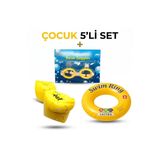 Çocuk 5'li Deniz ve Havuz Yüzme Seti 3-6 Yaş Deniz Gözlüğü + Çift Odalı Kolluk + Çocuk Simidi + Kulak Tıkacı + Burun Tıkacı