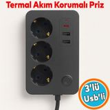 Çocuk Akım Korumalı Topraklı Golyat Grup Şarj Fiş Priz 3 Prizli 3 USB Girişli 2 Metre Uzatma Kablosu - Siyah - 1