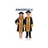 Çocuk ANAOKULU Renkli Şeritli Siyah Mezuniyet Cübbesi ve Kep Takımı