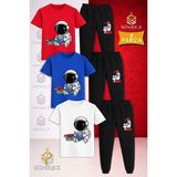 Çocuk Astronot Kıtap Okuyan Baskılı 3lü Tişort Eşofman Takımı - 3 - 4 Yaş - Beyaz - Mavi - Kırmızı