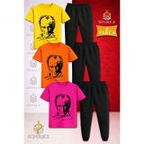 Çocuk Ataturk Imzalı Sıyah Baskılı 3lü Tişort Eşofman Takımı - 3 - 4 Yaş - Pembe - Sarı - Turkuaz