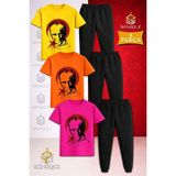 Çocuk Ataturk Kırmızı Ay Yıldızlı Sıyah Baskılı 3lü Tişort Eşofman Takımı - 5 - 6 Yaş - Pembe - Sarı - Turkuaz