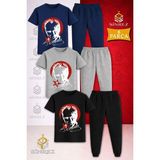 Çocuk Ataturk Kırmızı Ay Yıldızlı Sıyah Baskılı 3lü Tişort Eşofman Takımı - 9 - 10 Yaş - Beyaz - Gri - Lacivert