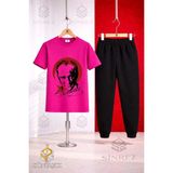 Çocuk Ataturk Kırmızı Ay Yıldızlı Sıyah Baskılı Tişort Eşofman Takımı - 13 - 14 Yaş - Pembe - Siyah