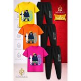 Çocuk Ayıcık Sıyah Surf Sapka Baskılı 3lü Tişort Eşofman Takımı - 1 - 2 Yaş - Pembe - Sarı - Turkuaz