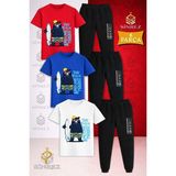 Çocuk Ayıcık Sıyah Surf Sapka Baskılı 3lü Tişort Eşofman Takımı - 11 - 12 Yaş - Beyaz - Mavi - Kırmızı