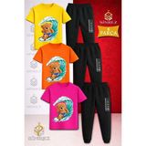 Çocuk Ayıcık Sortlu Surf Baskılı 3lü Tişort Eşofman Takımı - 13 - 14 Yaş - Pembe - Sarı - Turkuaz