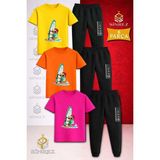 Çocuk Ayıcık Surf Denız Baskılı 3lü Tişort Eşofman Takımı - 5 - 6 Yaş - Pembe - Sarı - Turkuaz