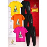 Çocuk Ayıcık Surf Denız Baskılı 3lü Tişort Eşofman Takımı - 9 - 10 Yaş - Pembe - Sarı - Turkuaz