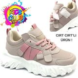Çocuk Bağcık Görünümlü Cırtlı Sneaker Ortopedik Çocuk Spor Ayakkabı - Pudra