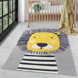 Çocuk Bebek Halısı Sevimli Aslan desenli Gri Halı Yıkanabilir Kaymaz Taban 140x200 cm
