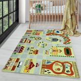 Çocuk Bebek odası eğitici oyun Halısı Trafik temalı Yeşil Gri Halı Kaymaz Taban Yıkanabilir 80x120 cm