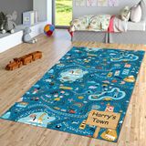 Çocuk Bebek Odası Eğitici Oyun Halısı | Yıkanabilir Kaymaz Taban Çocuk Halısı | Oyun Matı Kreş Halısı | Bebek Playmat Halı | Çocuklar Erkek Kız Çocuk Odası Ev Dekorasyonu (Mavi, 200 x 300 cm)