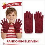 Çocuk Boy Pandomim Eldiveni Beyaz Puantiyeli Bordo Renk Gösteri Eldiveni 23 Nisan 19 Mayıs (2818)