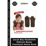 Çocuk Boy Pandomim Eldiveni Beyaz Puantiyeli Kahve Renk Dans Ürünü Eğlence Detayı Kostüm Parçası