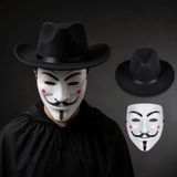 Çocuk Boy Siyah Delikli Vendetta Şapka ve Maske Seti