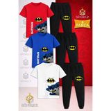 Çocuk Btmen Yan Yumruk Yazı Buyuk Baskılı 3lü Tişort Eşofman Takımı - XS - S - Beyaz - Mavi - Kırmızı