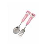 Çocuk Çatal Kaşık Seti, Paslanmaz Çelik, Pembe Kedi Figürlü, 2 Parça, Bebek ve Çocuklar için