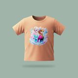 Çocuk Elsa Karlar Kraliçesi Frozen Buz Çiçekleri Desenli Baskılı Tişört %100 Pamuk Süprem Kumaş - Somon - 5 - 6 Yaş