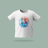 Çocuk Elsa Karlar Kraliçesi Frozen Kristal Su Büyüsü Desenli Baskılı Tişört %100 Pamuk Süprem Kumaş - Beyaz - 9 - 10 Yaş