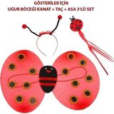 Çocuk Gösteri İçin Uğur Böceği Kanat + Taç + Asa 3'lü Kostüm Seti