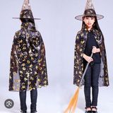 Çocuk Halloween Pelerini – Cadılar Bayramı Kostümü | Unisex Siyah Pelerin - Siyah - Altın