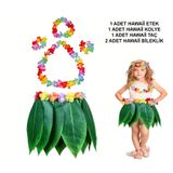 Çocuk Hawaii Kostüm Seti - Yaprak Etek & Hawaii Set - 5 Parça (5250)