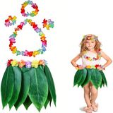 Çocuk Hawaii Kostüm Seti - Yaprak Etek & Hawaii Set - 5 Parça