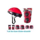 Cocuk Icin Kask Dizlik Dirseklik Koruyucu Set Kirmizi