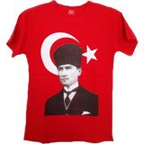 Çocuk Kalpaklı Ay Yıldızlı Atatürk Tişörtü Pamuklu Unisex Model 7-8 Yaş - Kırmızı - Standart