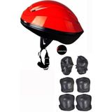Çocuk Kask Dizlik Dirseklik Ellik Set 7 Parça Scooter Bisiklet Paten Kaykay Koruyucu Set - Kırmızı