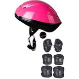 Çocuk Kask Dizlik Dirseklik Ellik Set 7 Parça Scooter Bisiklet Paten Kaykay Koruyucu Set - Pembe