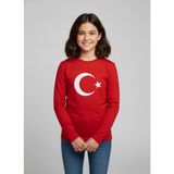 Çoçuk Kız-Erkek Ay Yıldızlı Türk Bayraklı Uzun Kollu Kırmızı- Beyaz T-Shirt - 9 Yaş