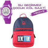 Çocuk Kol Saati Hediyeli Benetton Büyük Kapasiteli Çocuk Okul Çantası B.NT.03790