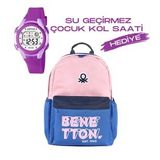 Çocuk Kol Saati Hediyeli Benetton Büyük Kapasiteli Çocuk Okul Çantası B.NT.03844