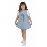 Çocuk Kolsuz Jean Elbise – Fiyonklu, Kalp & Yıldız Detaylı, Rahat Kesim (Küçük Kız Çocuğu, mavi, 7-8 yaş)